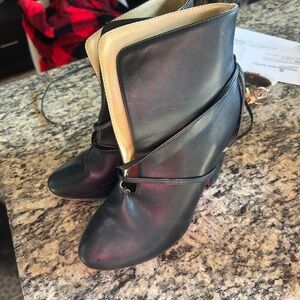 Christian Louboutin Black and Beige Heeled Boots